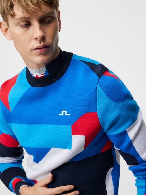 J.Lindeberg fela neulottu villapaita miehet loistava sininen iso silta 4VD0582 vaatetus