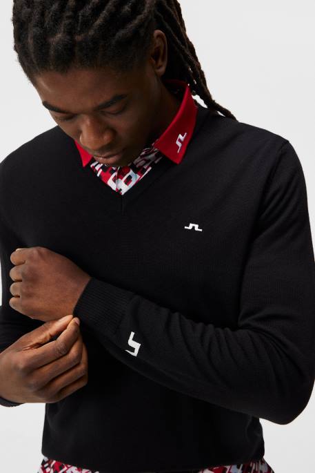 J.Lindeberg lymann neulottu pusero miehet musta 4VD0557 vaatetus