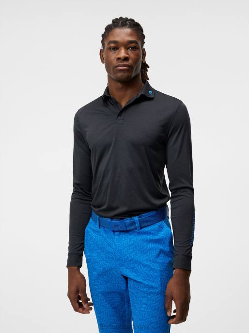 J.Lindeberg tour tech pitkähihainen poolo miehet musta melansi 4VD0271 vaatetus