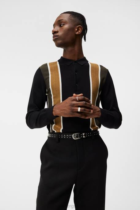 J.Lindeberg heden raidallinen neulottu poolo miehet musta 4VD01017 vaatetus