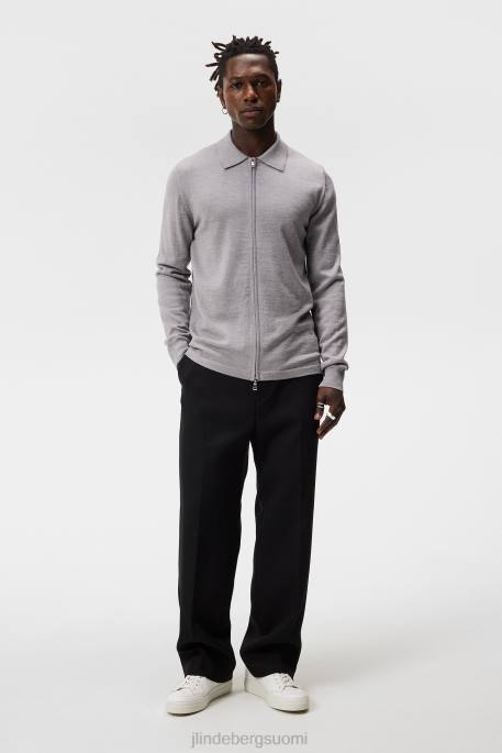 J.Lindeberg nyle merinovilla vetoketjullinen neuletakki miehet vaaleanharmaa melansi 4VD01011 vaatetus