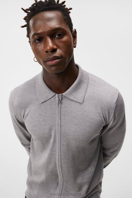 J.Lindeberg nyle merinovilla vetoketjullinen neuletakki miehet vaaleanharmaa melansi 4VD01011 vaatetus