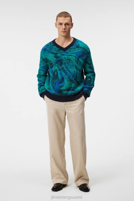 J.Lindeberg pukki jacquard v-pääntie neule miehet laivaston laakso 4VD0995 vaatetus