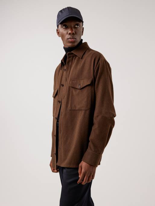 J.Lindeberg tasainen villainen löysä päällyspaita miehet mustanruskea 4VD02499 vaatetus