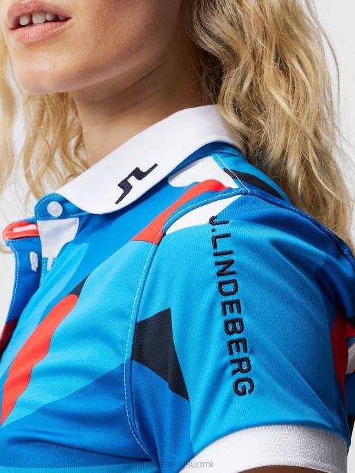J.Lindeberg Tour tech print poolo naiset loistava sininen iso silta 4VD01463 vaatetus