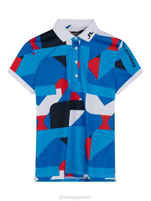 J.Lindeberg Tour tech print poolo naiset loistava sininen iso silta 4VD01463 vaatetus